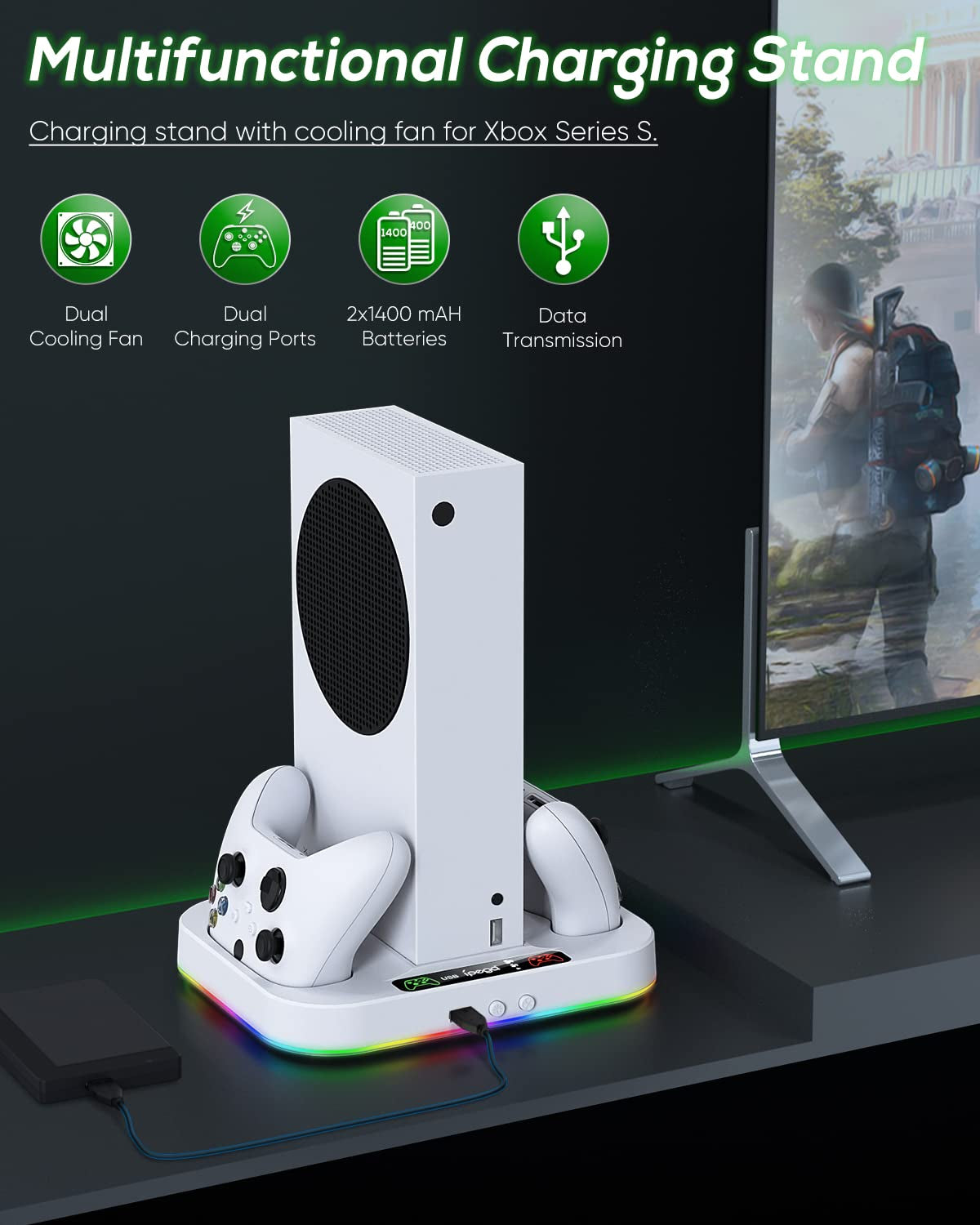 RGB Cooling Charger Dock for Xbox Series S