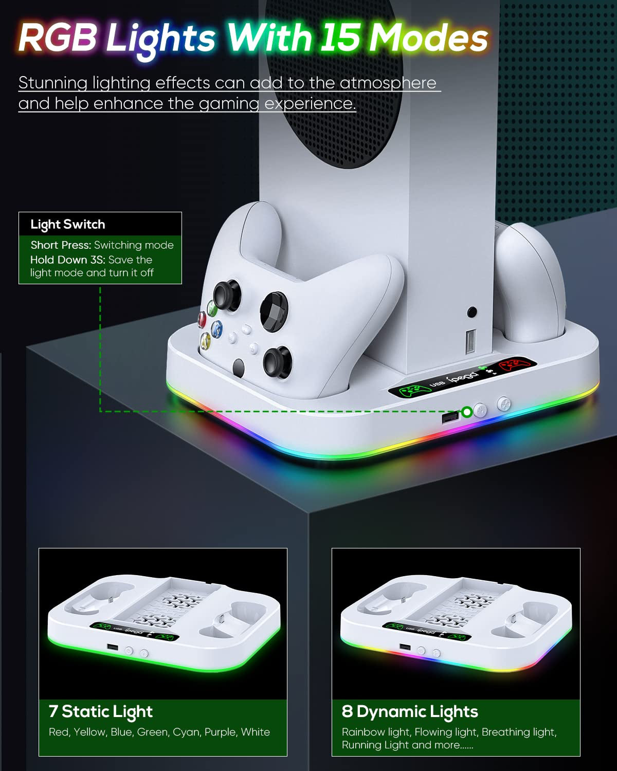 RGB Cooling Charger Dock for Xbox Series S