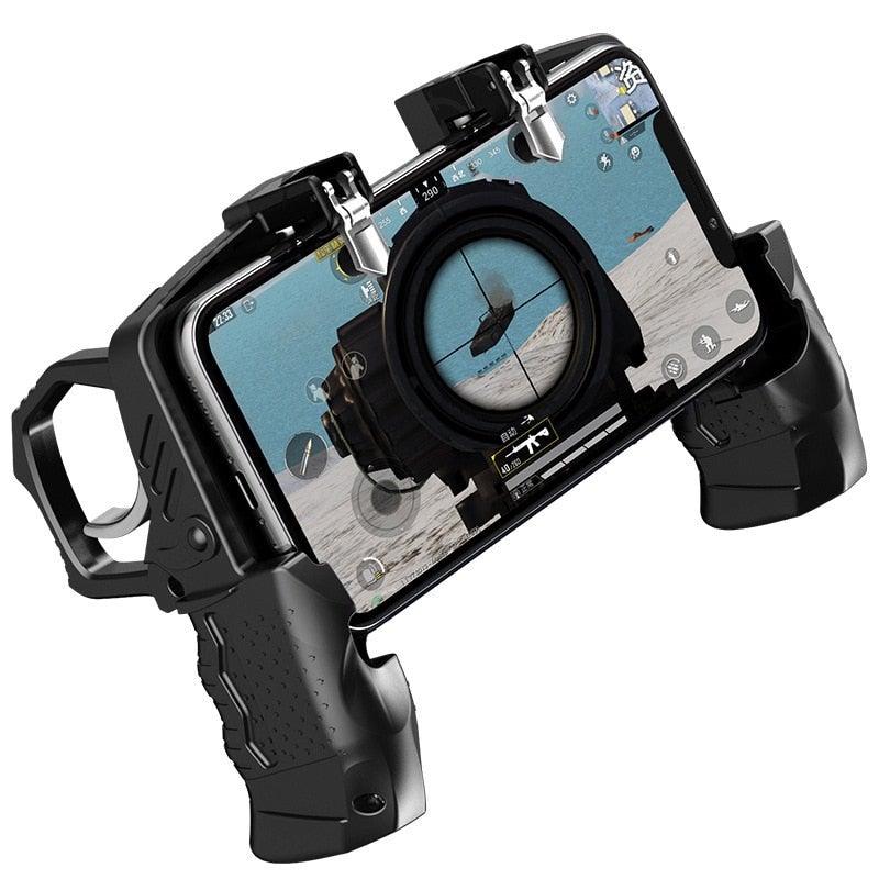 Black Metal Joystick Trigger Shooting Gamepad Portable Controller Compatible With Smartphone Gaming Mobile Phone Holder