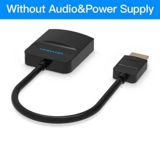 New HDMI To VGA Adapter Digital To Analog Video Audio Converter Cable Gold-Plated HDMI To VGA Adapter Black Design 1080p For Laptop TV Projector Gaming