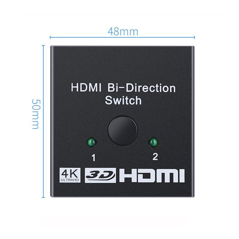 4K HDMI Switch Splitter 2 Ports Bi-Directional HDMI Switch 2 Port Display Selector Switcher Splitter Supports Ultra HD 4K 1080P 3D HDR For HDTV Gaming