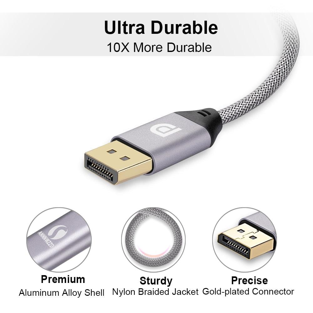 Display Port Cable 144Hz Braided Display Port Cable 1.2 4K 60Hz HD 3D Cable High Speed DisplayPort Cord Compatible For HDTV Graphics Card Projector Gaming Monitor