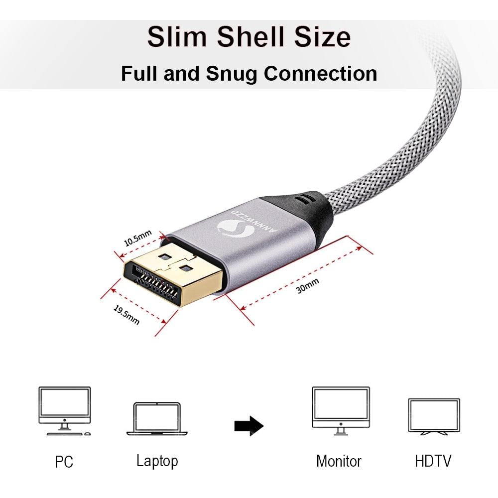 Display Port Cable 144Hz Braided Display Port Cable 1.2 4K 60Hz HD 3D Cable High Speed DisplayPort Cord Compatible For HDTV Graphics Card Projector Gaming Monitor